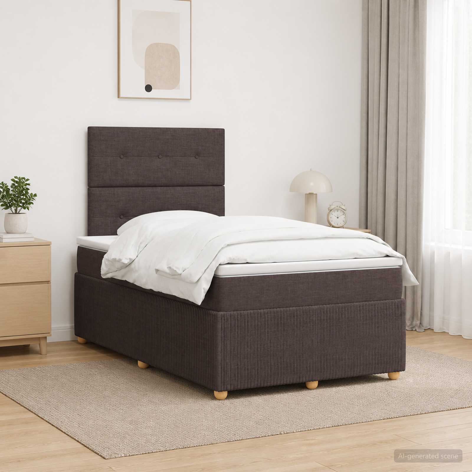 3455835_1.jpg vidaXL LED boxspring posteľ s matracom Tmavohnedá 120 x 200 cm Látka – Obrázok 1