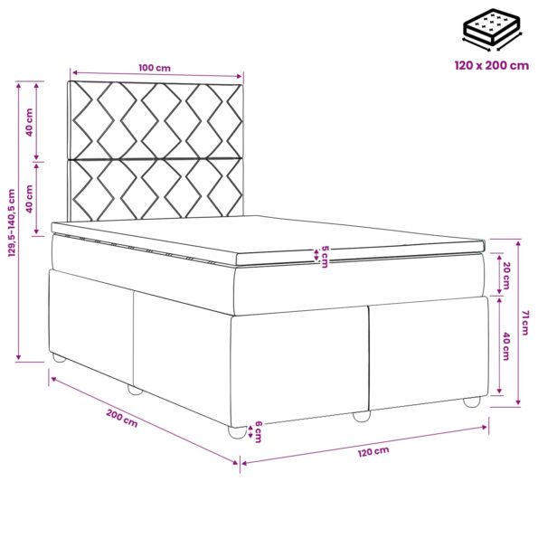 vidaXL LED boxspring posteľ s matracom Sivohnedá 120 x 200 cm Látka – Obrázok 13