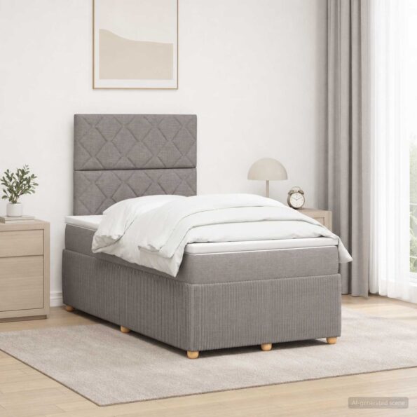 vidaXL LED boxspring posteľ s matracom Sivohnedá 120 x 200 cm Látka – Obrázok 4