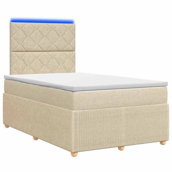 vidaXL LED boxspring posteľ s matracom Krémová 120 x 200 cm Látka – Obrázok 2