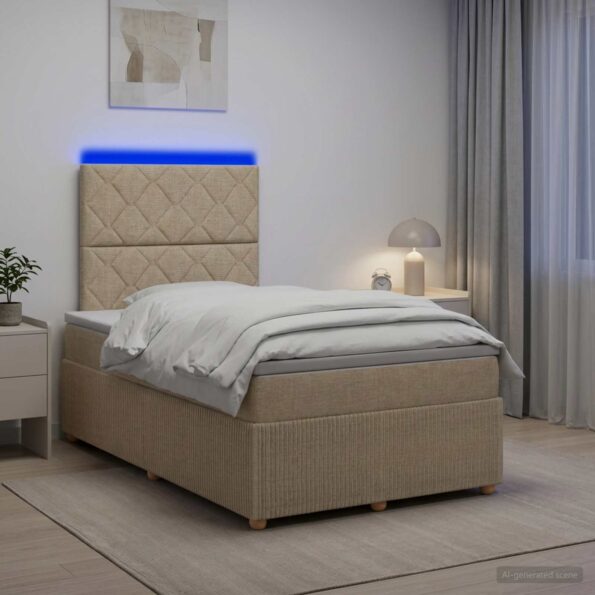 vidaXL LED boxspring posteľ s matracom Krémová 120 x 200 cm Látka – Obrázok 4