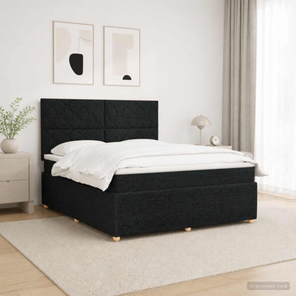 vidaXL LED boxspring posteľ s matracom Čierna 140 x 190 cm Látka – Obrázok 4