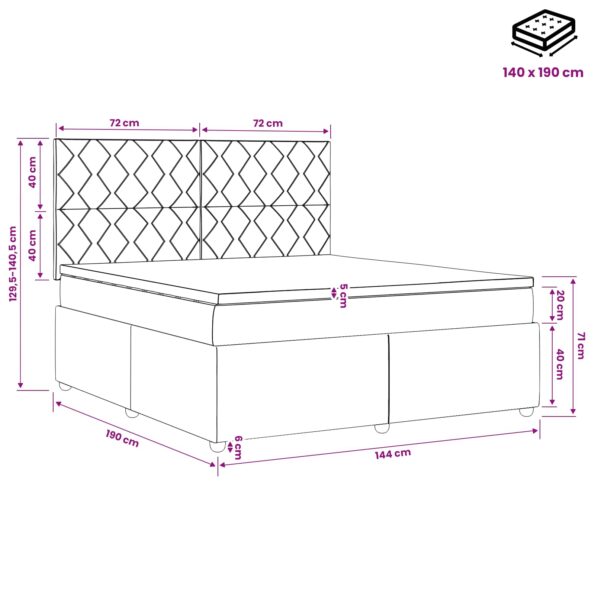 vidaXL LED boxspring posteľ s matracom Sivohnedá 140 x 190 cm Látka – Obrázok 13