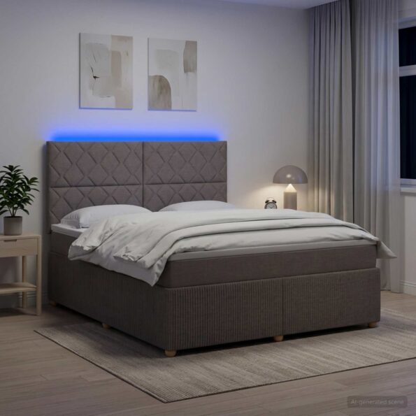 vidaXL LED boxspring posteľ s matracom Sivohnedá 160 x 200 cm Látka – Obrázok 4