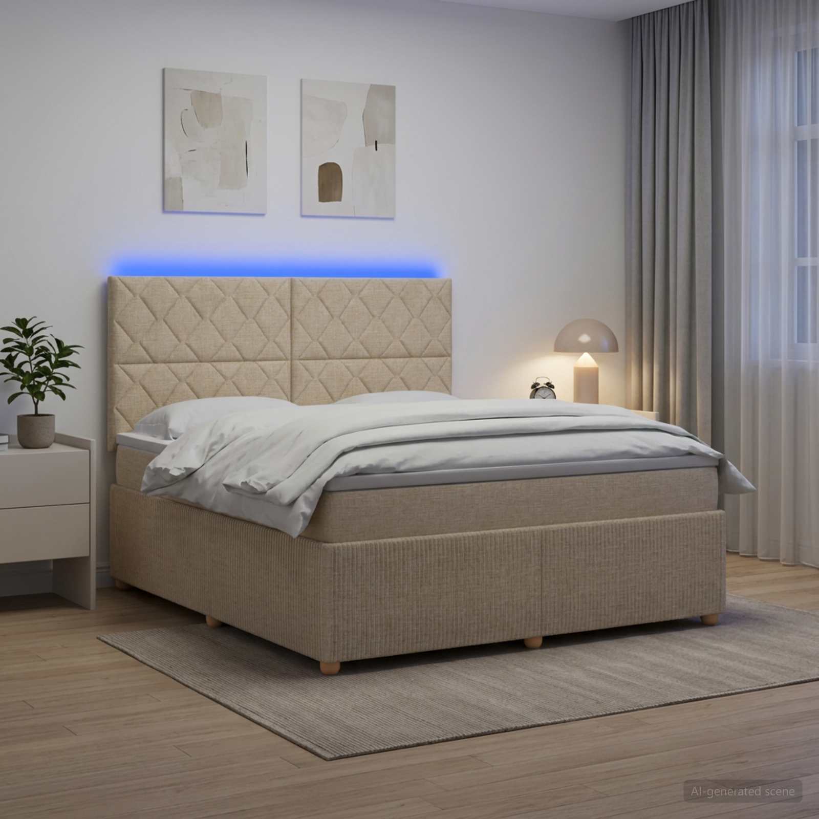 3455907_1.jpg vidaXL LED boxspring posteľ s matracom Krémová 160 x 200 cm Látka – Obrázok 1