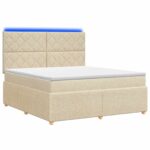 vidaXL LED boxspring posteľ s matracom Krémová 160 x 200 cm Látka – Obrázok 2