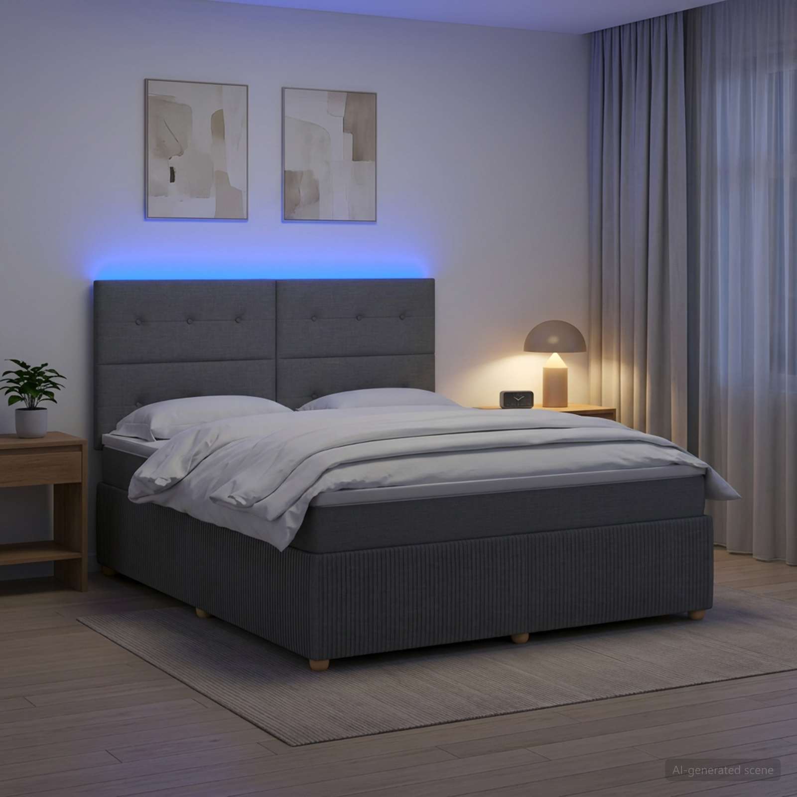 3455917_1.jpg vidaXL LED boxspring posteľ s matracom Tmavosivá 180 x 200 cm Látka – Obrázok 1