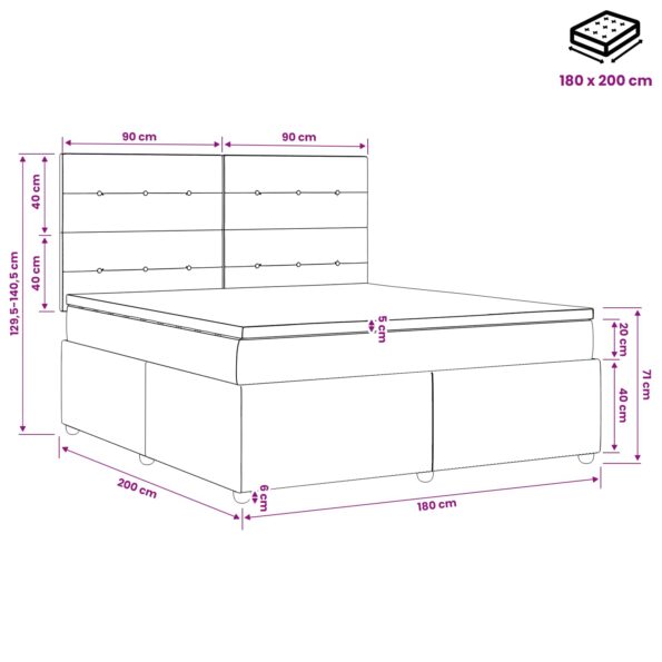 vidaXL LED boxspring posteľ s matracom Tmavosivá 180 x 200 cm Látka – Obrázok 13