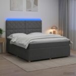 vidaXL LED boxspring posteľ s matracom Tmavosivá 180 x 200 cm Látka