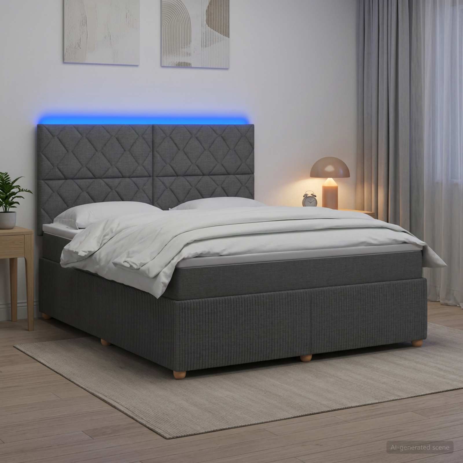 3455924_1.jpg vidaXL LED boxspring posteľ s matracom Tmavosivá 180 x 200 cm Látka – Obrázok 1