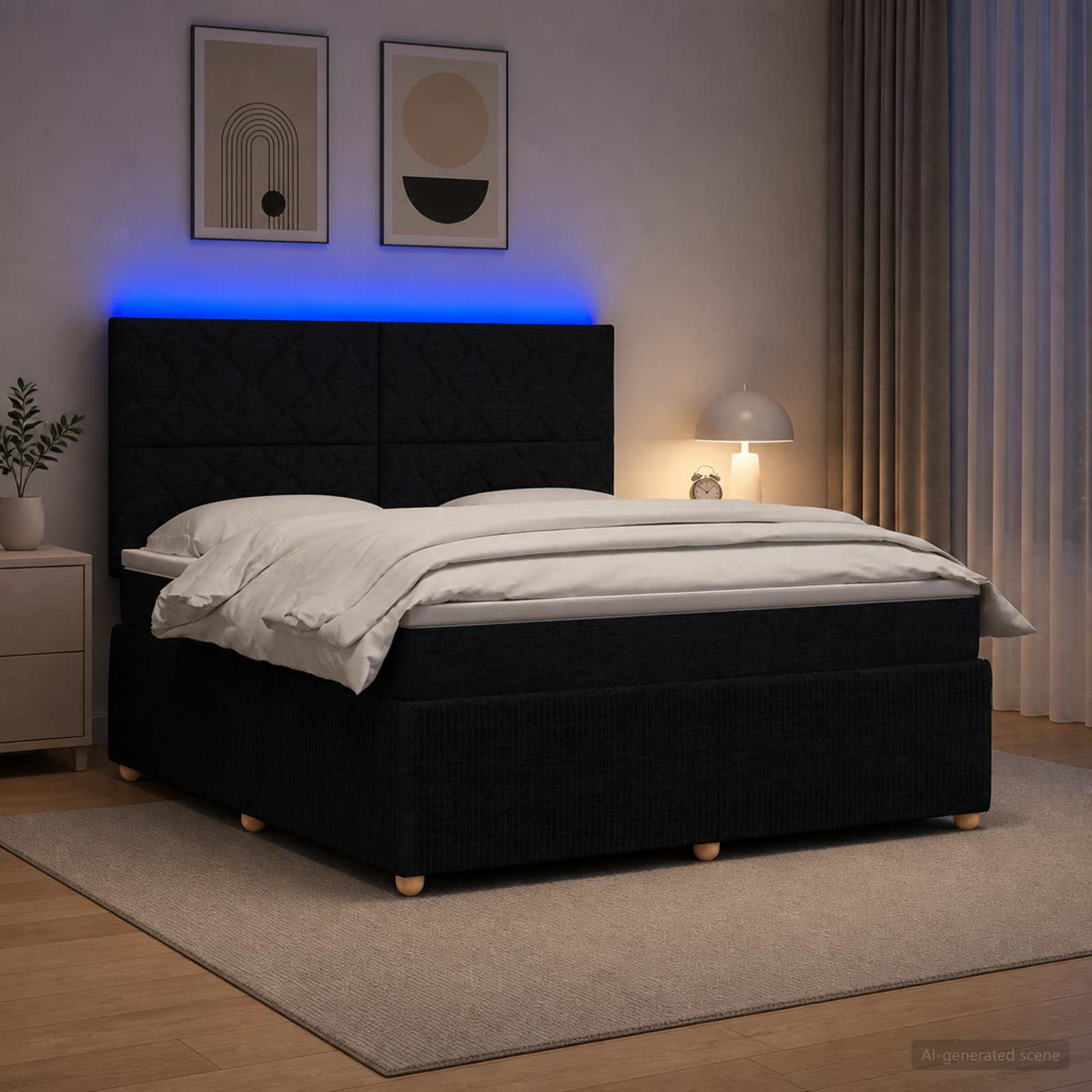 3455925_1.jpg vidaXL LED boxspring posteľ s matracom Čierna 180 x 200 cm Látka – Obrázok 1
