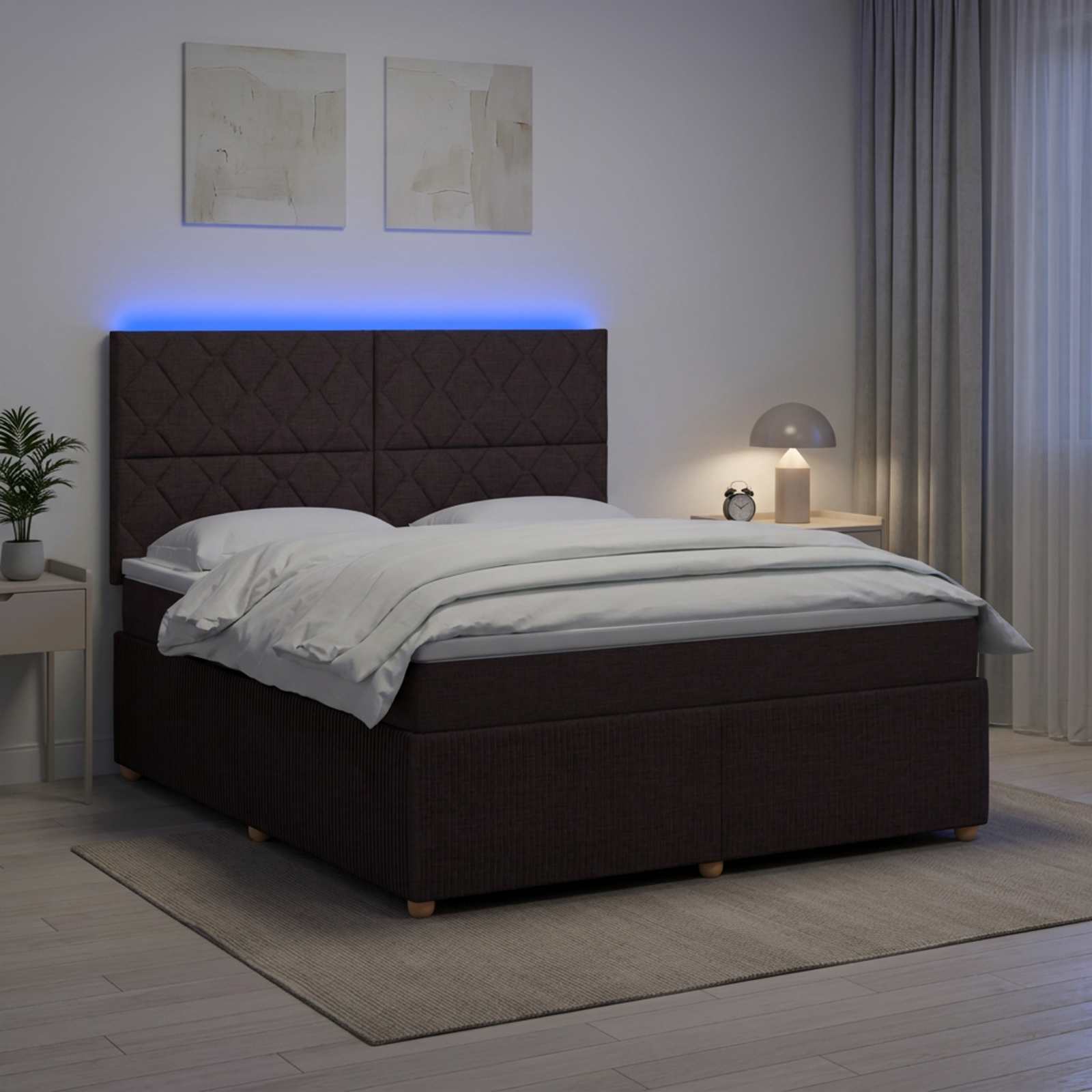 3455926_1.jpg vidaXL LED boxspring posteľ s matracom Tmavohnedá 180 x 200 cm Látka – Obrázok 1