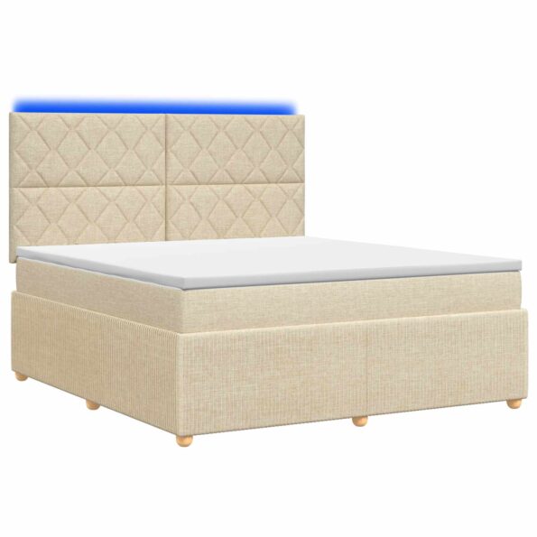 vidaXL LED boxspring posteľ s matracom Krémová 180 x 200 cm Látka – Obrázok 2