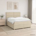 vidaXL LED boxspring posteľ s matracom Krémová 180 x 200 cm Látka – Obrázok 4