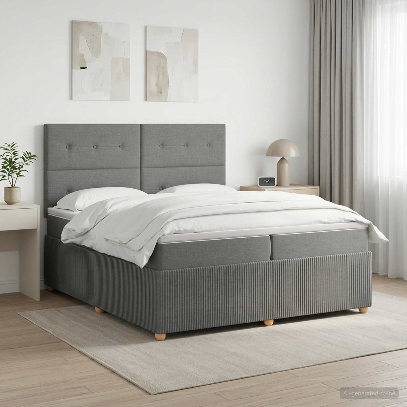 3455938_1.jpg vidaXL LED boxspring posteľ s matracom Tmavosivá 200 x 200 cm Látka – Obrázok 1