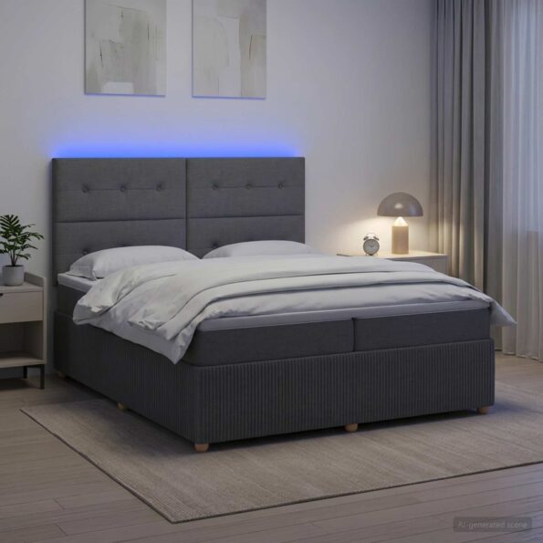 vidaXL LED boxspring posteľ s matracom Tmavosivá 200 x 200 cm Látka – Obrázok 4
