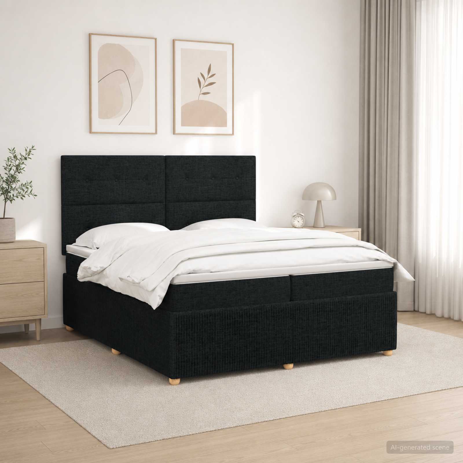 3455939_1.jpg vidaXL LED boxspring posteľ s matracom Čierna 200 x 200 cm Látka – Obrázok 1
