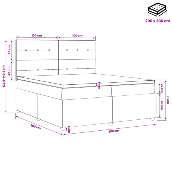 vidaXL LED boxspring posteľ s matracom Čierna 200 x 200 cm Látka – Obrázok 13