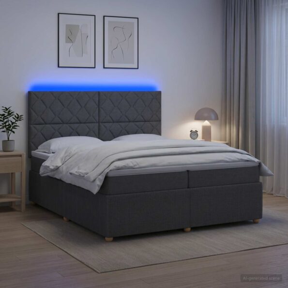 vidaXL LED boxspring posteľ s matracom Tmavosivá 200 x 200 cm Látka – Obrázok 4