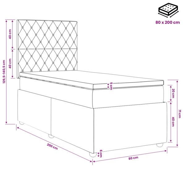vidaXL LED boxspring posteľ s matracom Čierna 80 x 200 cm Zamat – Obrázok 13