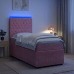 vidaXL LED boxspring posteľ s matracom Ružová 80 x 200 cm Zamat – Obrázok 4