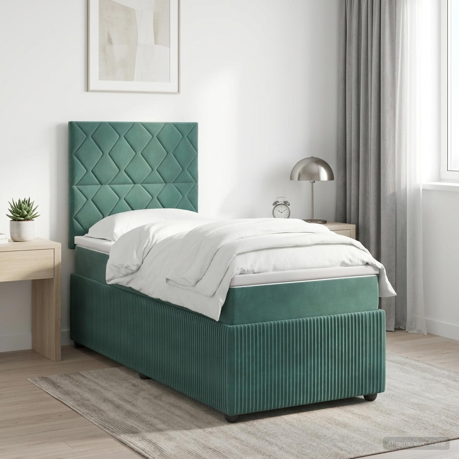 3455966_1.jpg vidaXL LED boxspring posteľ s matracom Tmavozelená 80 x 200 cm Zamat – Obrázok 1
