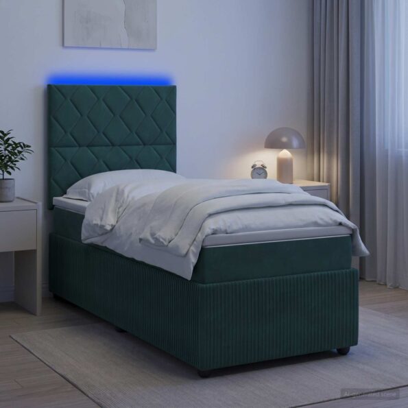 vidaXL LED boxspring posteľ s matracom Tmavozelená 80 x 200 cm Zamat – Obrázok 4