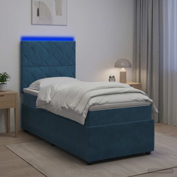 vidaXL LED boxspring posteľ s matracom Modrá 80 x 200 cm Zamat – Obrázok 4