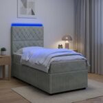 vidaXL LED boxspring posteľ s matracom Svetlosivá 90 x 190 cm Zamat