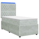 vidaXL LED boxspring posteľ s matracom Svetlosivá 90 x 190 cm Zamat – Obrázok 2