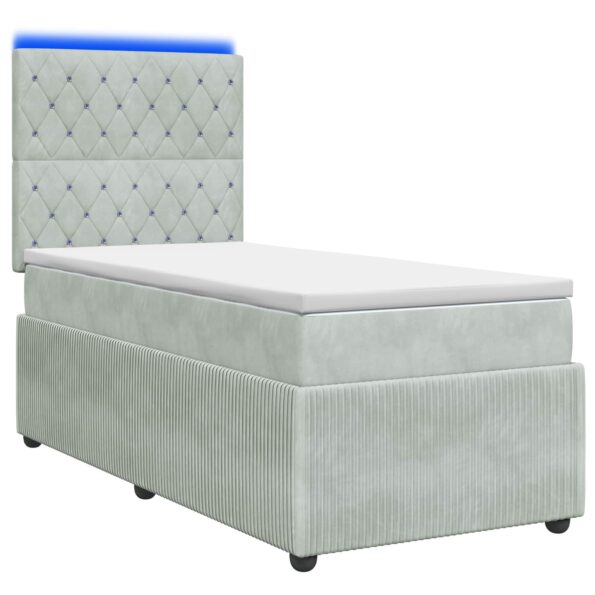vidaXL LED boxspring posteľ s matracom Svetlosivá 90 x 190 cm Zamat – Obrázok 2