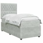 vidaXL LED boxspring posteľ s matracom Svetlosivá 90 x 190 cm Zamat – Obrázok 3