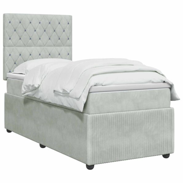vidaXL LED boxspring posteľ s matracom Svetlosivá 90 x 190 cm Zamat – Obrázok 3