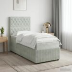 vidaXL LED boxspring posteľ s matracom Svetlosivá 90 x 190 cm Zamat – Obrázok 4