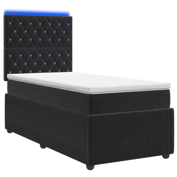 vidaXL LED boxspring posteľ s matracom Čierna 90 x 190 cm Zamat – Obrázok 2