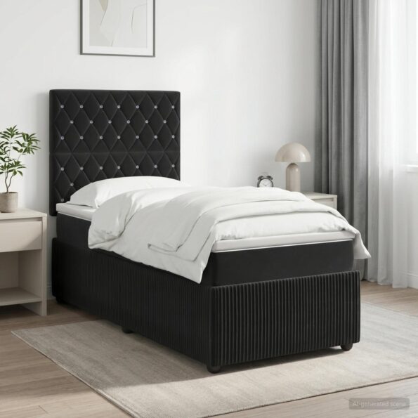 vidaXL LED boxspring posteľ s matracom Čierna 90 x 190 cm Zamat – Obrázok 4
