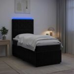 vidaXL LED boxspring posteľ s matracom Čierna 90 x 190 cm Zamat – Obrázok 4