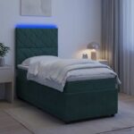vidaXL LED boxspring posteľ s matracom Tmavozelená 90 x 190 cm Zamat – Obrázok 4