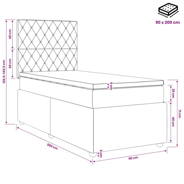 vidaXL LED boxspring posteľ s matracom Čierna 90 x 200 cm Zamat – Obrázok 13