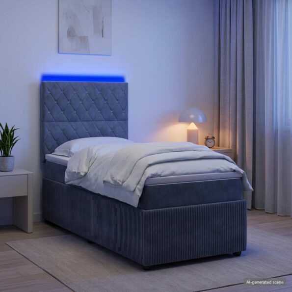 vidaXL LED boxspring posteľ s matracom Tmavosivá 100 x 200 cm Zamat – Obrázok 4