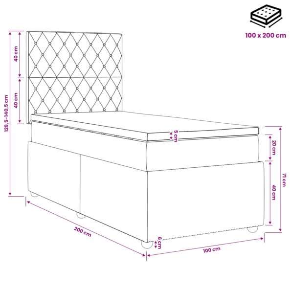 vidaXL LED boxspring posteľ s matracom Modrá 100 x 200 cm Zamat – Obrázok 13
