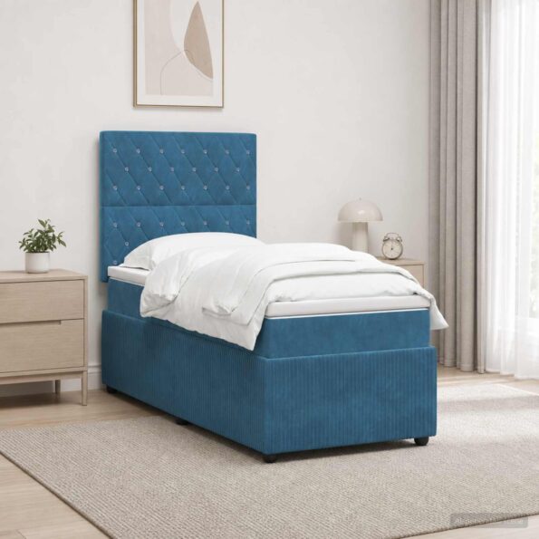vidaXL LED boxspring posteľ s matracom Modrá 100 x 200 cm Zamat – Obrázok 4