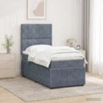 vidaXL LED boxspring posteľ s matracom Tmavosivá 100 x 200 cm Zamat