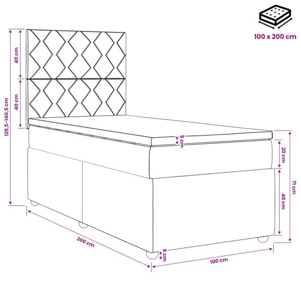vidaXL LED boxspring posteľ s matracom Tmavosivá 100 x 200 cm Zamat – Obrázok 13