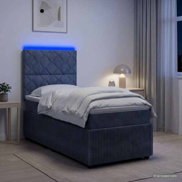 vidaXL LED boxspring posteľ s matracom Tmavosivá 100 x 200 cm Zamat – Obrázok 4