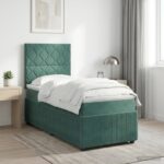 vidaXL LED boxspring posteľ s matracom Tmavozelená 100 x 200 cm Zamat