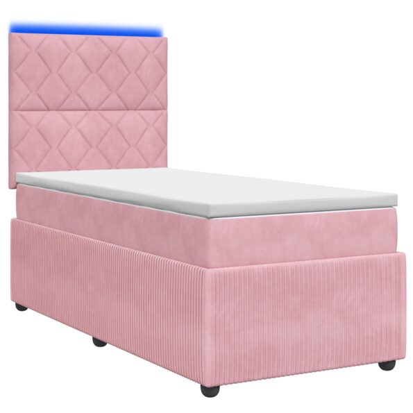 vidaXL LED boxspring posteľ s matracom Ružová 100 x 200 cm Zamat – Obrázok 2