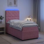 vidaXL LED boxspring posteľ s matracom Ružová 100 x 200 cm Zamat – Obrázok 4