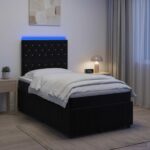 vidaXL LED boxspring posteľ s matracom Čierna 120 x 190 cm Zamat – Obrázok 4