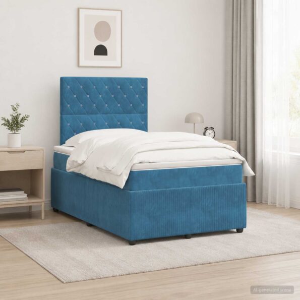 vidaXL LED boxspring posteľ s matracom Modrá 120 x 190 cm Zamat – Obrázok 4